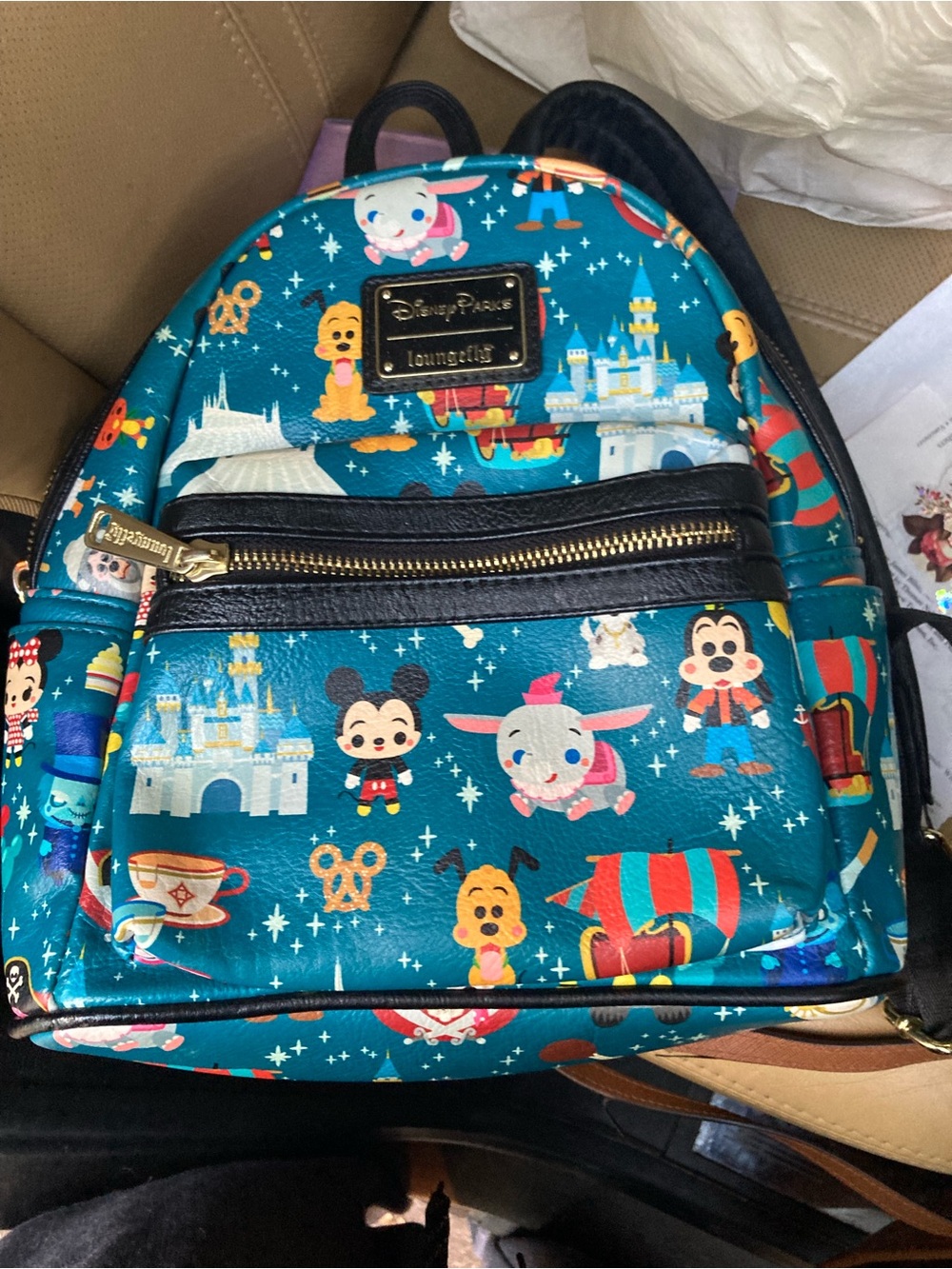 Loungefly Teal Disney Parks Kids Mini Backpack with Colorful Character Print